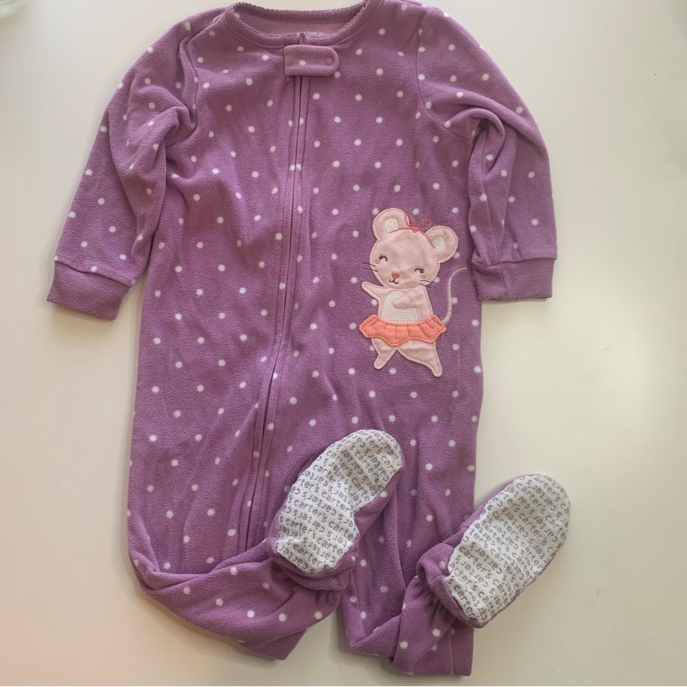 Carter's Purple Polka Dot Footie with Bear Appliqué